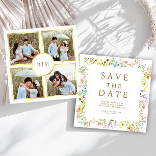Save The Date Mariage avec un collage de photos de fleurs sauvag