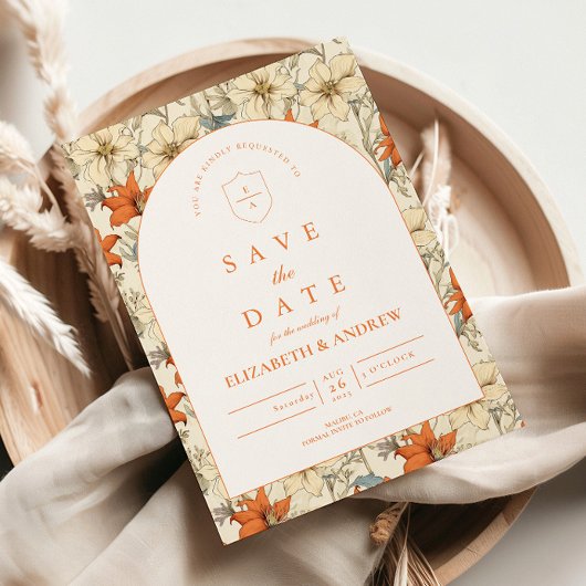 Save The Date Mariage avec une Arche Florale d'Automne