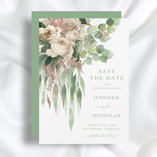Save The Date Mariage avec verdure d'eucalyptus