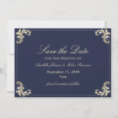 Save The Date Mariage Baroque Bleu Nuit Or (Devant)