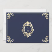 Save The Date Mariage Baroque Bleu Nuit Or (Dos)
