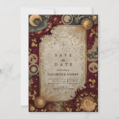 Save The Date Mariage baroque céleste cramoisi (Devant)