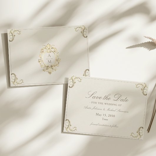 Save The Date Mariage Baroque Crème et Or