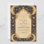 Save The Date Mariage baroque doré au clair de lune (Devant)