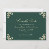 Save The Date Mariage Baroque Or Vert Émeraude (Devant)