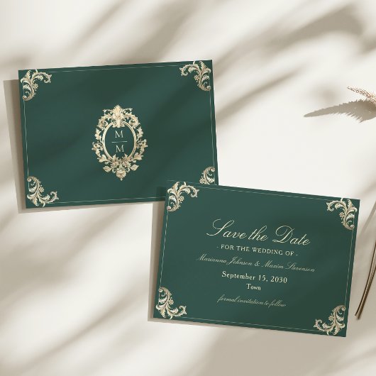 Save The Date Mariage Baroque Or Vert Émeraude