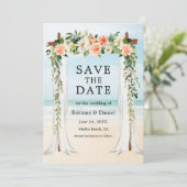 Save The Date Mariage Beach Canopy Aquarelle Coral Blanc Floral (Debout devant)