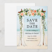 Save The Date Mariage Beach Canopy Aquarelle Coral Blanc Floral (Devant / Derrière)