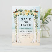 Save The Date Mariage Beach Canopy Aquarelle Jaune Floral (Debout devant)