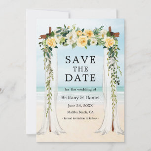 Save The Date Mariage Beach Canopy Aquarelle Jaune Floral