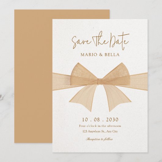 Save The Date Mariage beige brun doux (Devant / Derrière)