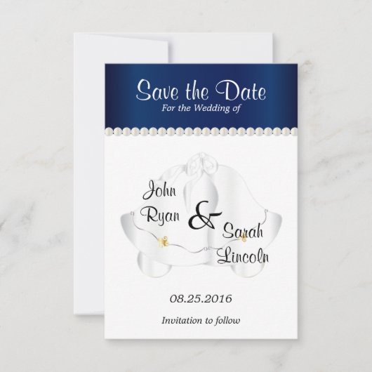 Save The Date Mariage Bells en bleu marine - Enregistrer la date (Devant)