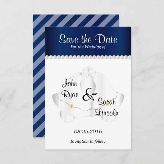 Save The Date Mariage Bells en bleu marine - Enregistrer la date (Devant / Derrière)