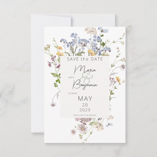 Save The Date Mariage blanc Fleur sauvage Boho Delicate (Devant)