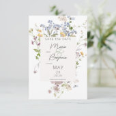 Save The Date Mariage blanc Fleur sauvage Boho Delicate (Debout devant)