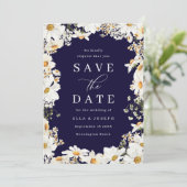 Save The Date Mariage Blanc Floral Époustouflant & Navy Profond (Debout devant)