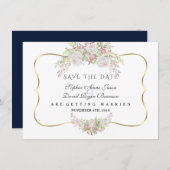 Save The Date Mariage Blanc Rose Rose Navy Or (Devant / Derrière)