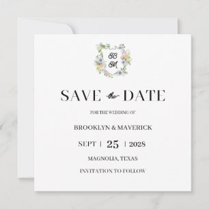 Save The Date Mariage Blason de monogramme floral formel