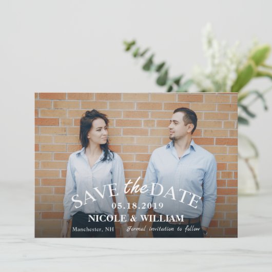 Save The Date Mariage Bleu Clair Élégant Enregistrer La Date Pho (Debout devant)