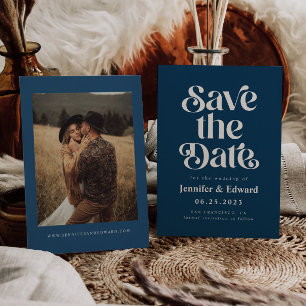 Save The Date Mariage bleu de la marine rétro