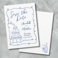 Mariage Bleu Dessiné à la Main avec Fantaisie