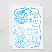 Save The Date Mariage bleu Doodle à main lunaire (Devant)