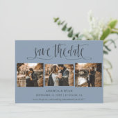 Save The Date Mariage bleu Dusty moderne Photo Enregistrer la da (Debout devant)