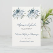 Save The Date Mariage bleu espagnol Enregistrer la date (Debout devant)
