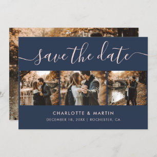 Save The Date Mariage bleu et bleu marine moderne 4 Photo