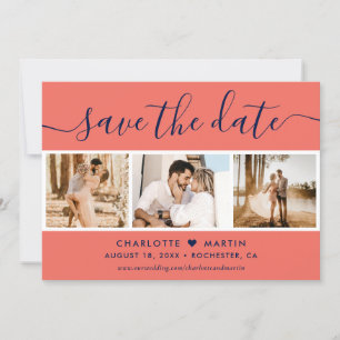 Save The Date Mariage bleu et corail de la marine moderne 4 Phot