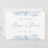 Save The Date Mariage bleu Eucalyptus Gras Texte et photo (Devant)
