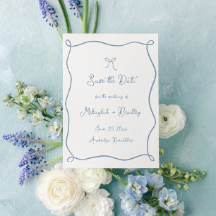 Save The Date Mariage bleu foncé à main blanche