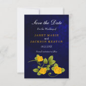 Save The Date Mariage bleu foncé et marigold jaune rose (Devant)