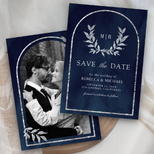 Save The Date Mariage bleu marine Feuille de la marine de Laurel