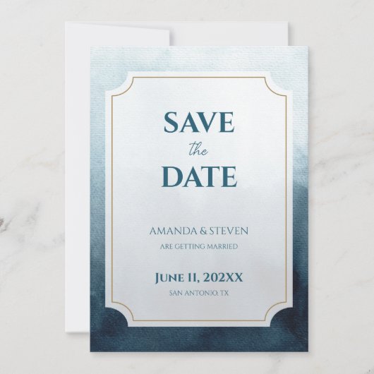 Save The Date Mariage Bleu Moderne (Devant)
