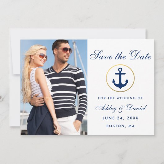 Save The Date Mariage Bleu Nautique Enregistrer La Date Photo W (Devant)