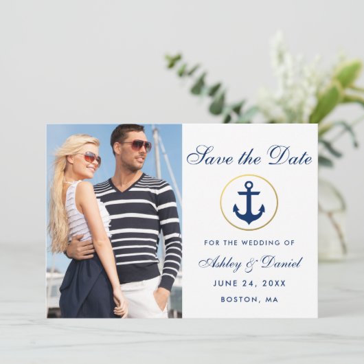 Save The Date Mariage Bleu Nautique Enregistrer La Date Photo W (Debout devant)