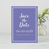 Save The Date Mariage Bleu Pervenche Blanc Moderne Simple Écritu (Debout devant)