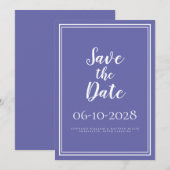 Save The Date Mariage Bleu Pervenche Blanc Moderne Simple Écritu (Devant / Derrière)