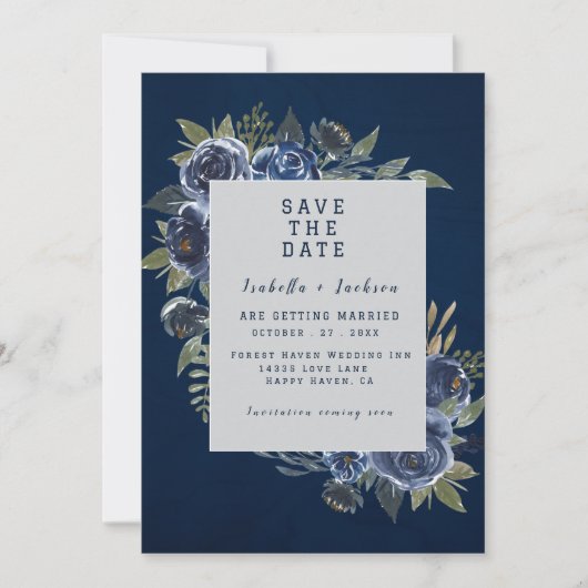 Save The Date Mariage Bleu Poussiéreux Champagne Ivoire (Devant)