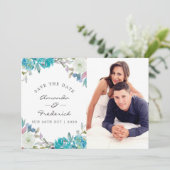Save The Date Mariage Bleu Poussiéreux et Turquoise Enregistrer  (Debout devant)