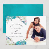 Save The Date Mariage Bleu Poussiéreux et Turquoise Enregistrer  (Devant / Derrière)