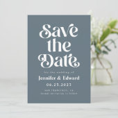 Save The Date Mariage bleu rétro (Debout devant)