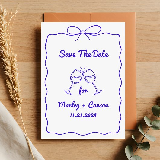 Save The Date Mariage bleu royal à main lunaire