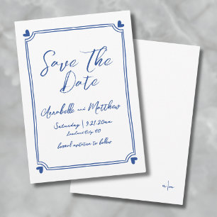 Save The Date Mariage bleu simple à main