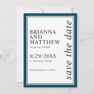 Save The Date Mariage bleu simple de la marine classique Enregis