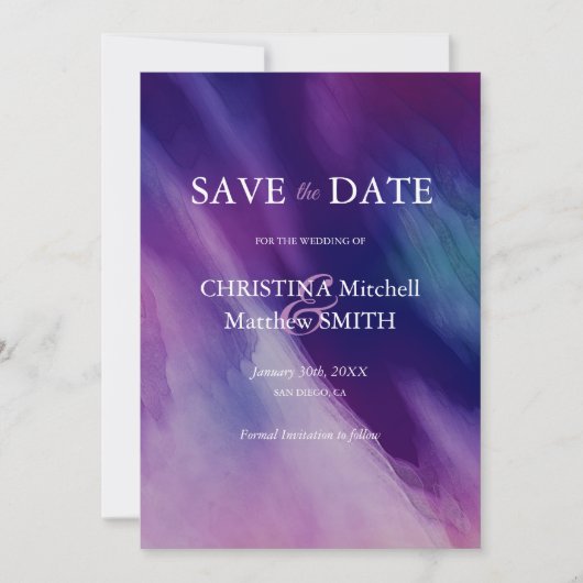 Save The Date Mariage bleu violet moderne (Devant)
