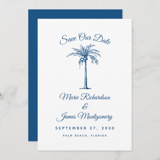 Save The Date Mariage Blue Beach moderne Sauvez la date (Devant / Derrière)