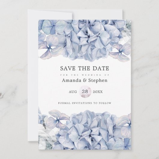 Save The Date Mariage Blue Hydrangeas (Devant)
