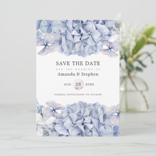 Save The Date Mariage Blue Hydrangeas (Debout devant)